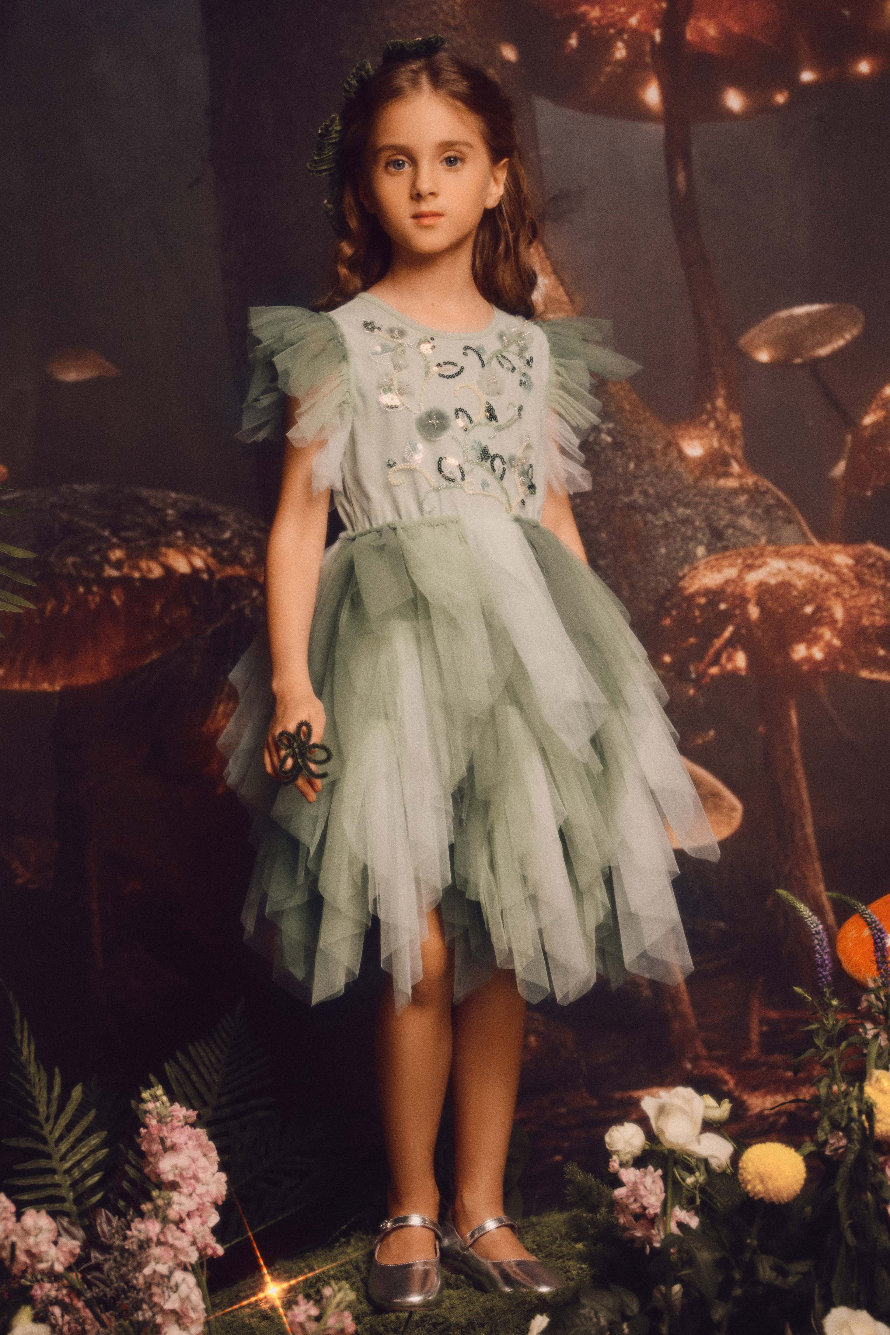 Embroidered Flower Tulle Tutu Dress