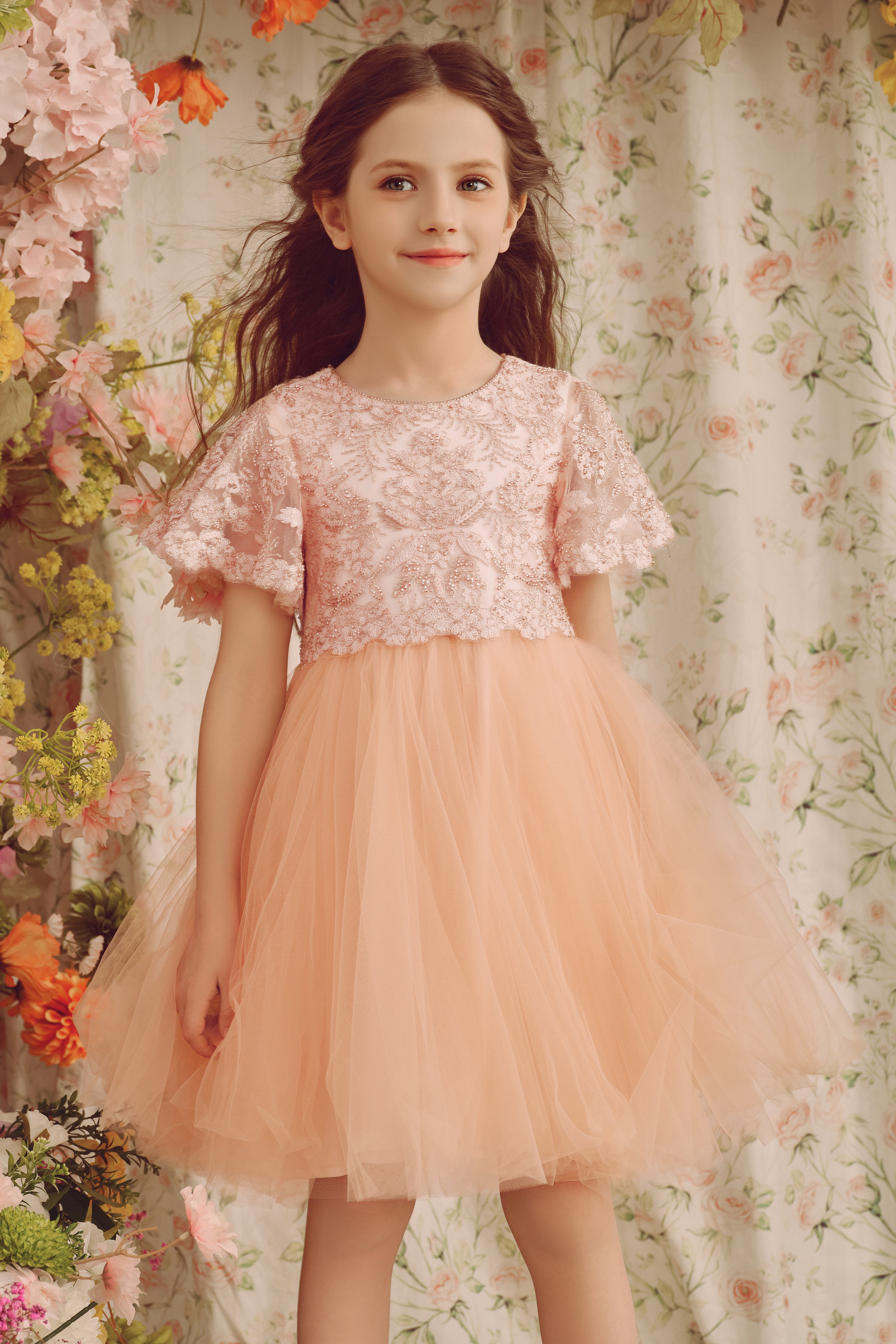 Enchanting Floral Leaf-Patterned Tulle Tutu Dress