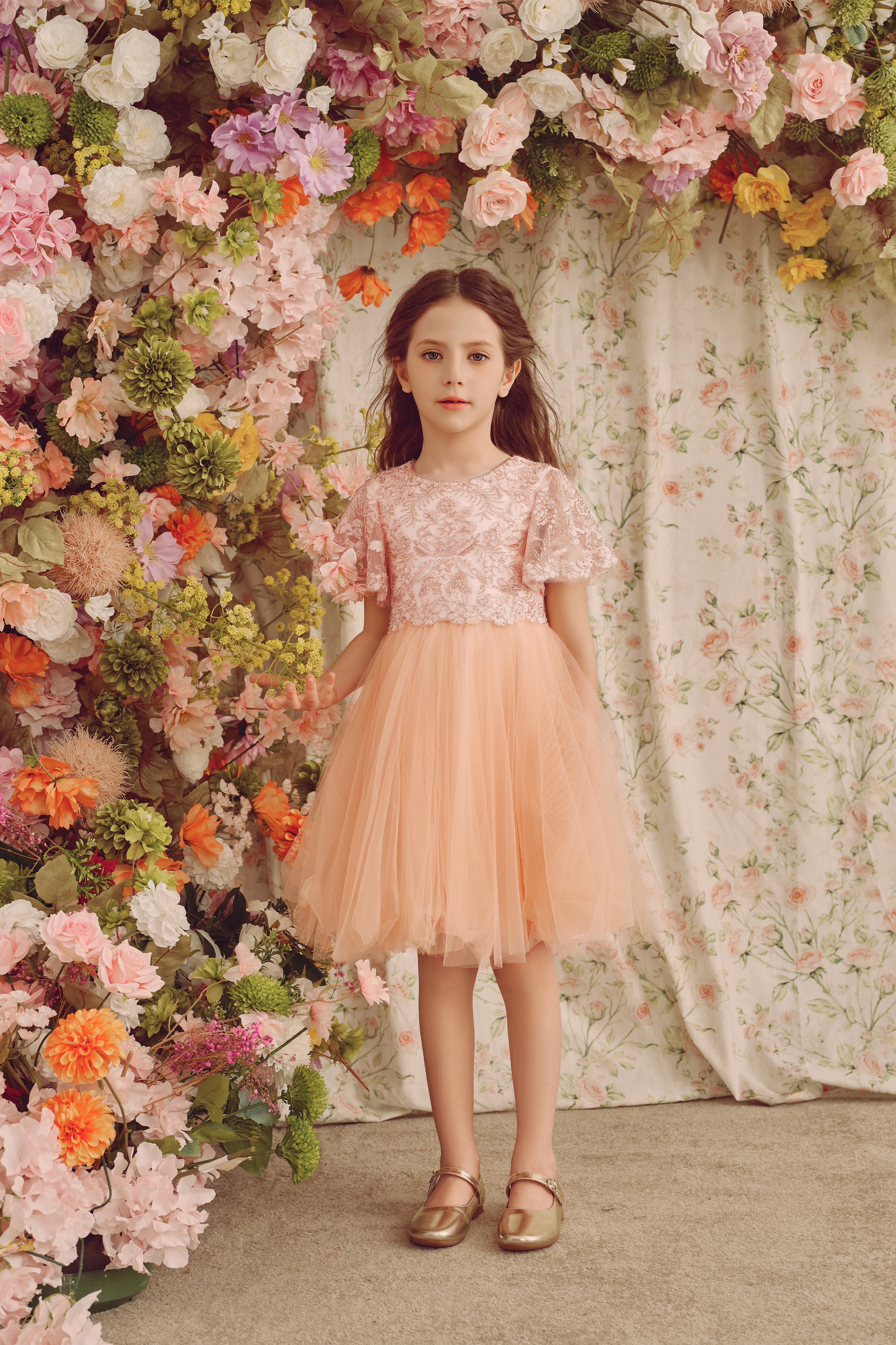 Enchanting Floral Leaf-Patterned Tulle Tutu Dress