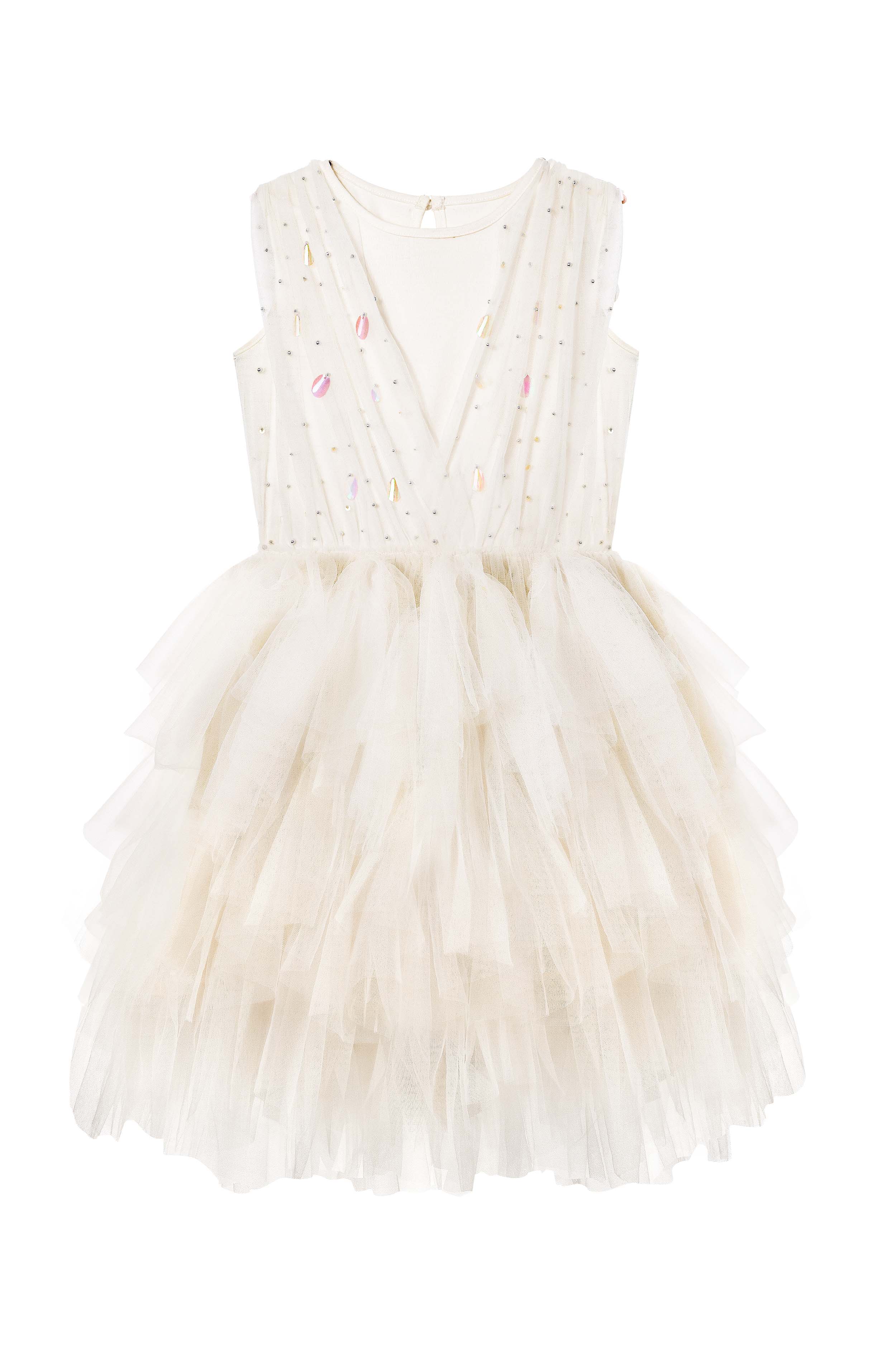 TUTULAND Sleeveless Glittering Layered Tulle Little Girl Puffy Princess Dress, White / 4-5 Years TUTULAND Sleeveless Glittering Layered Tulle Little Girl Puffy Princess Dress, White / 4-5 Years
