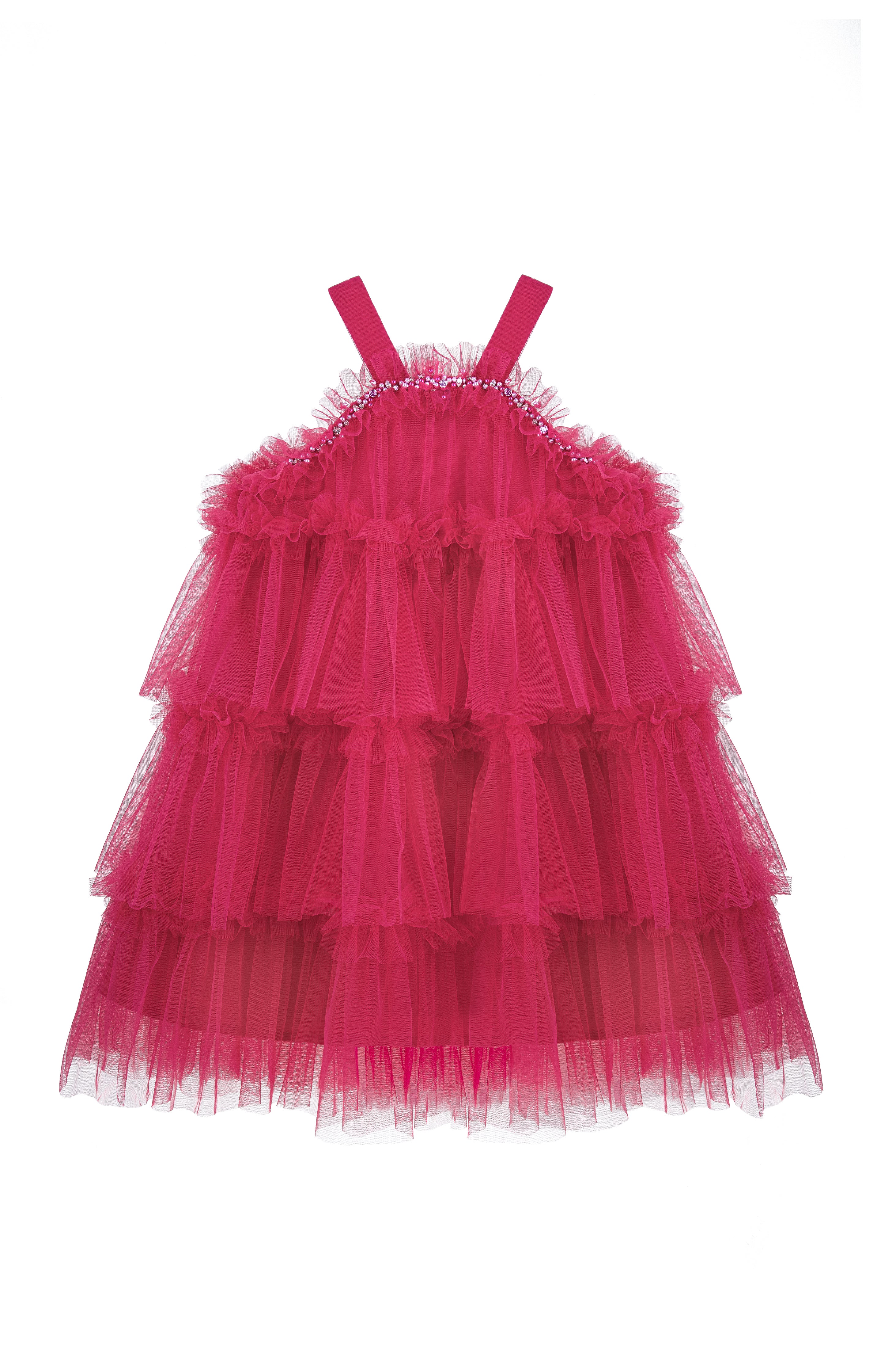 Halter Neck Pearl Tiered Tulle Tutu Dress