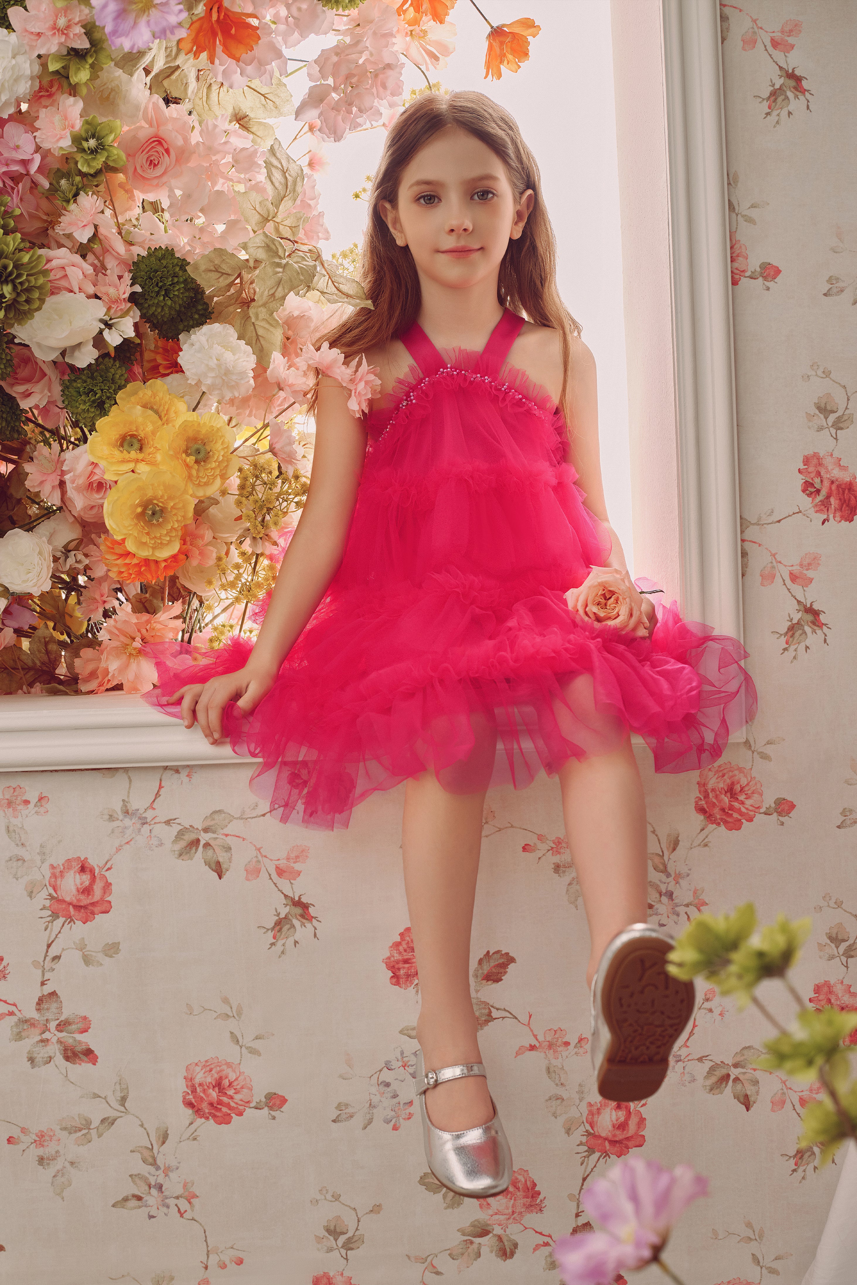 Halter Neck Pearl Tiered Tulle Tutu Dress
