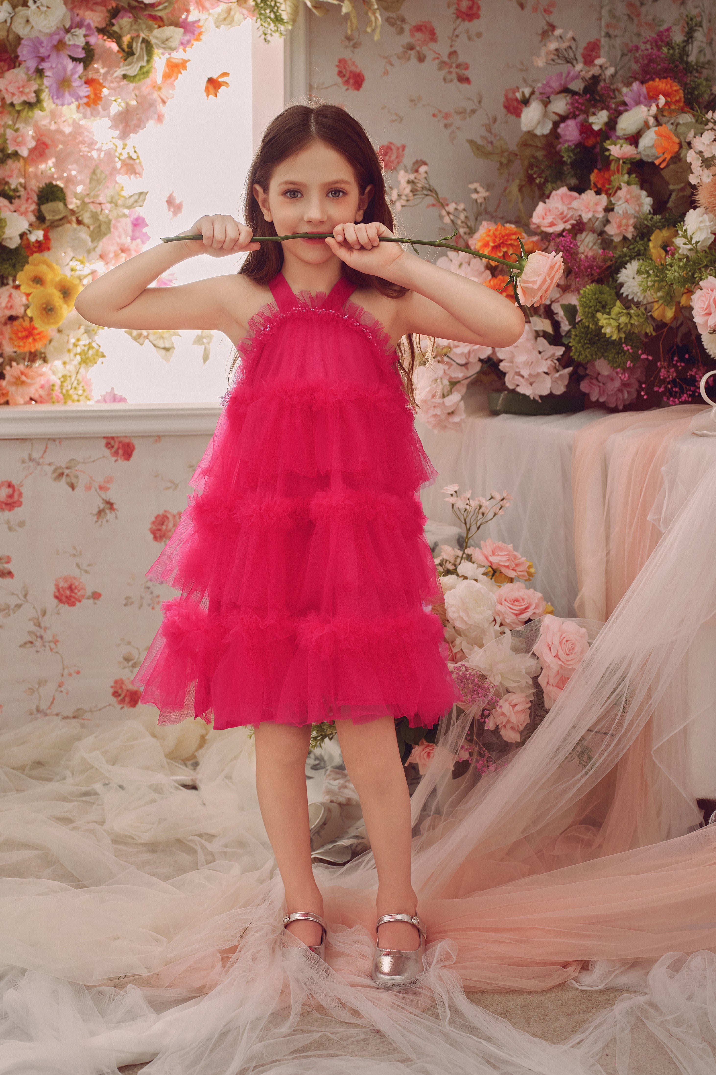 Halter Neck Pearl Tiered Tulle Tutu Dress