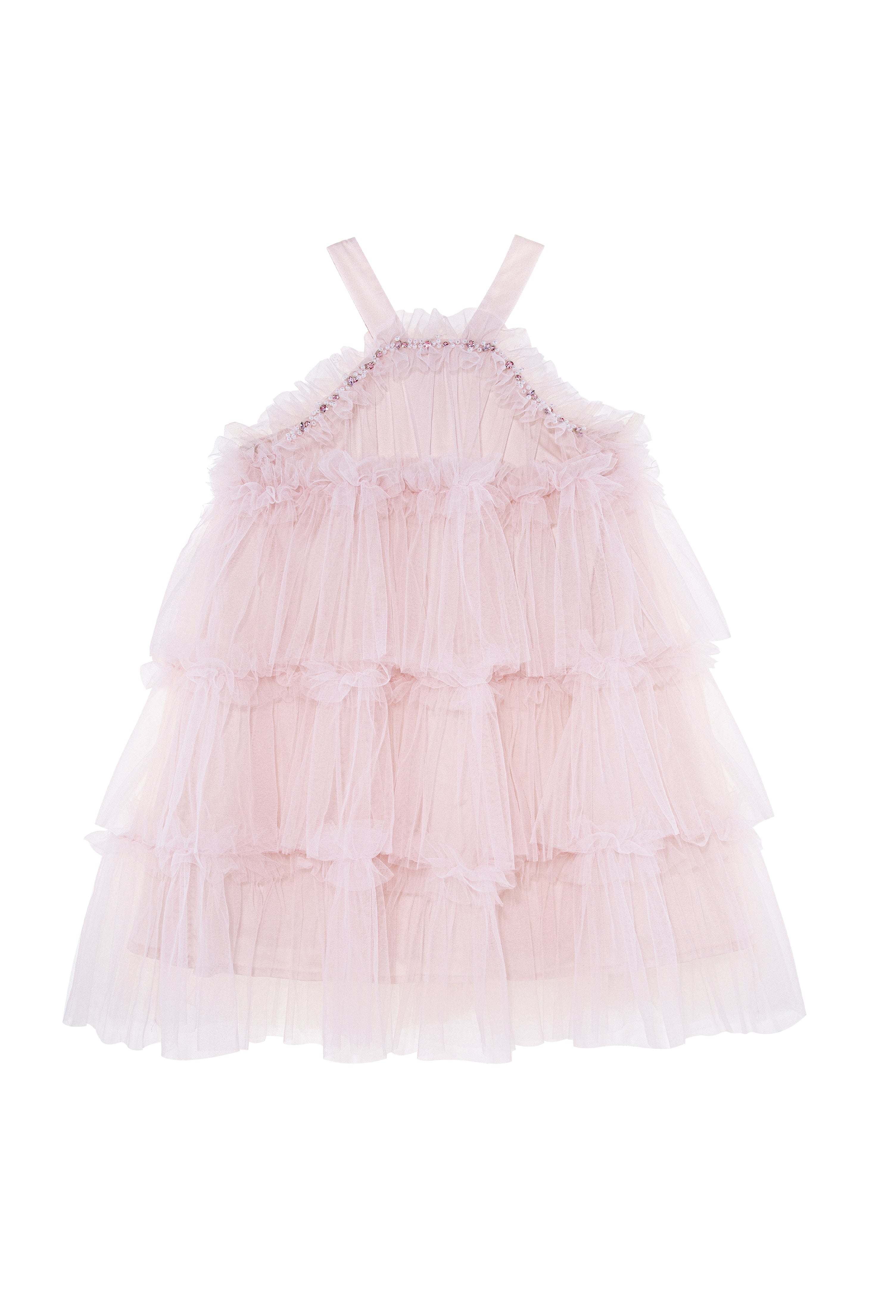 Halter Neck Pearl Tiered Tulle Tutu Dress