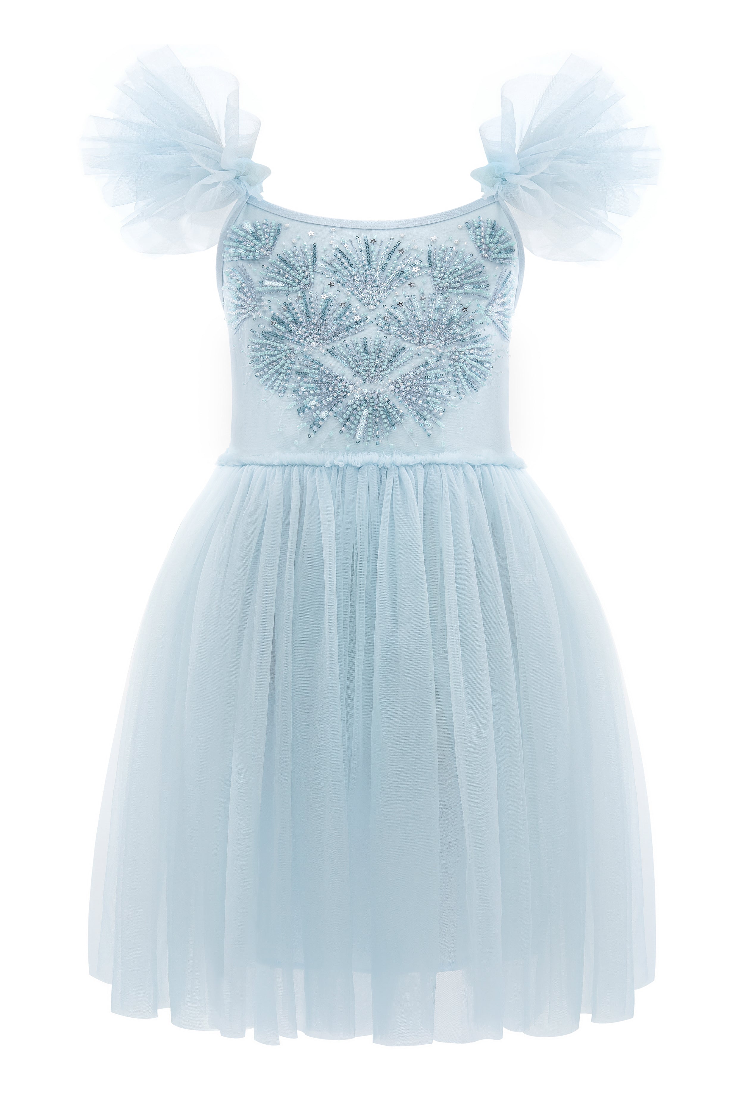 Vibrant Embroidered Flutter Sleeves Tutu Dress