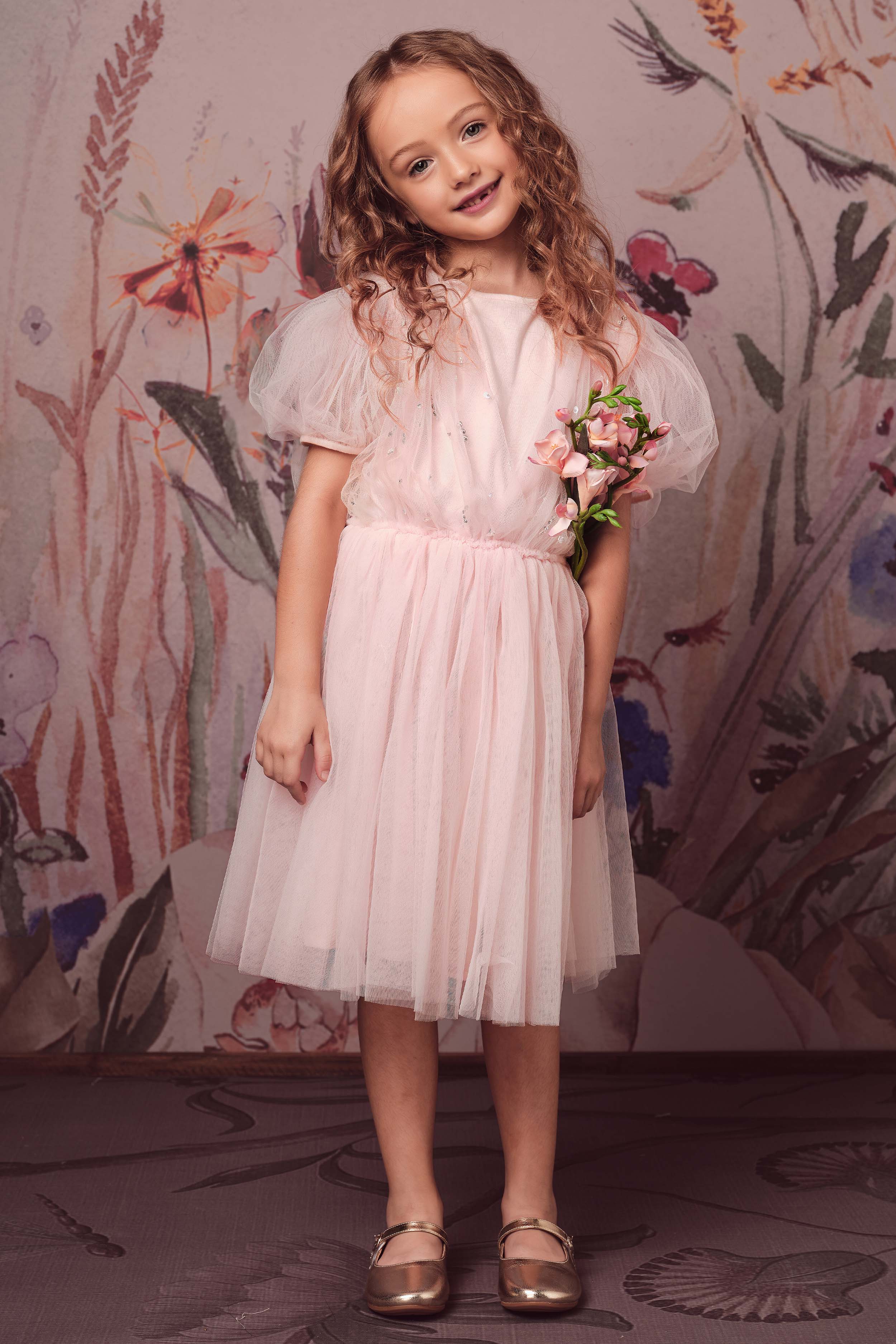 Whimsical Puff Sleeve Tulle Tutu Dress