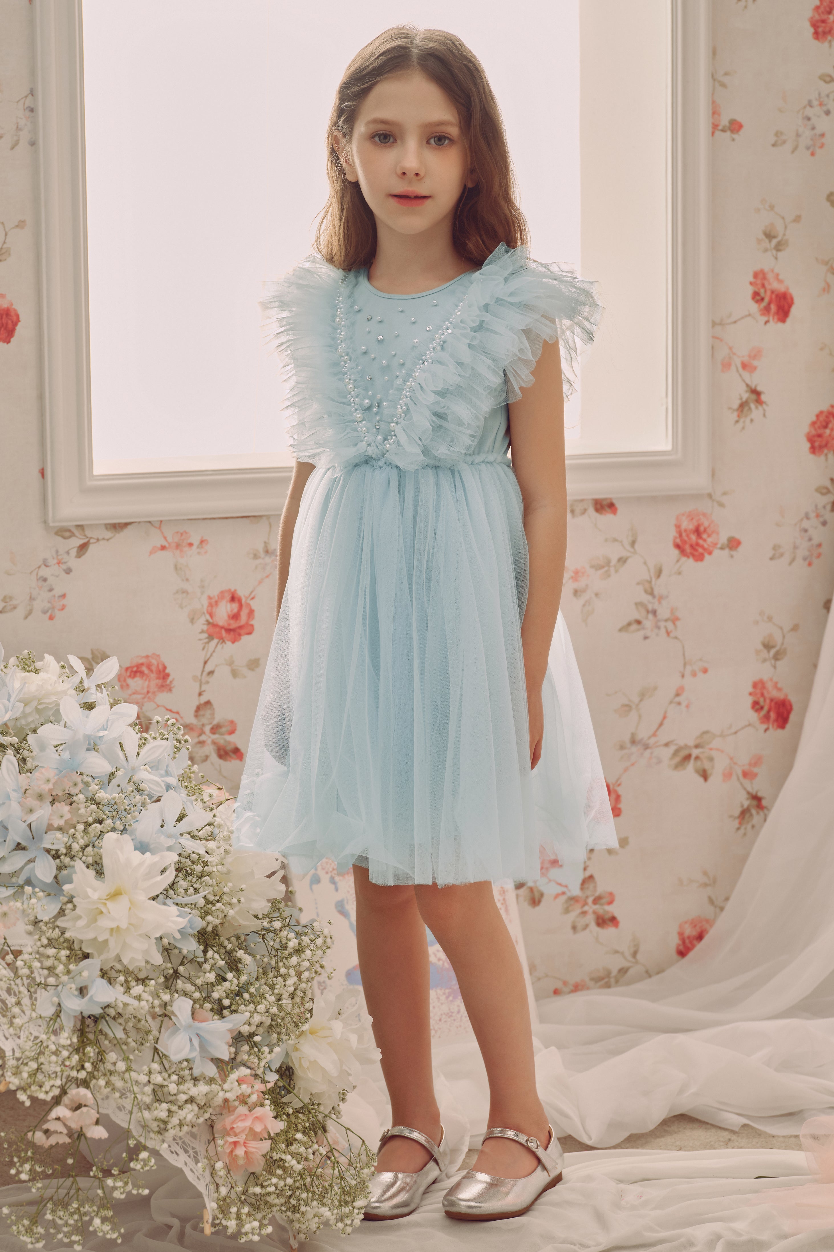 Adorable Pearl Layered Tulle Dress