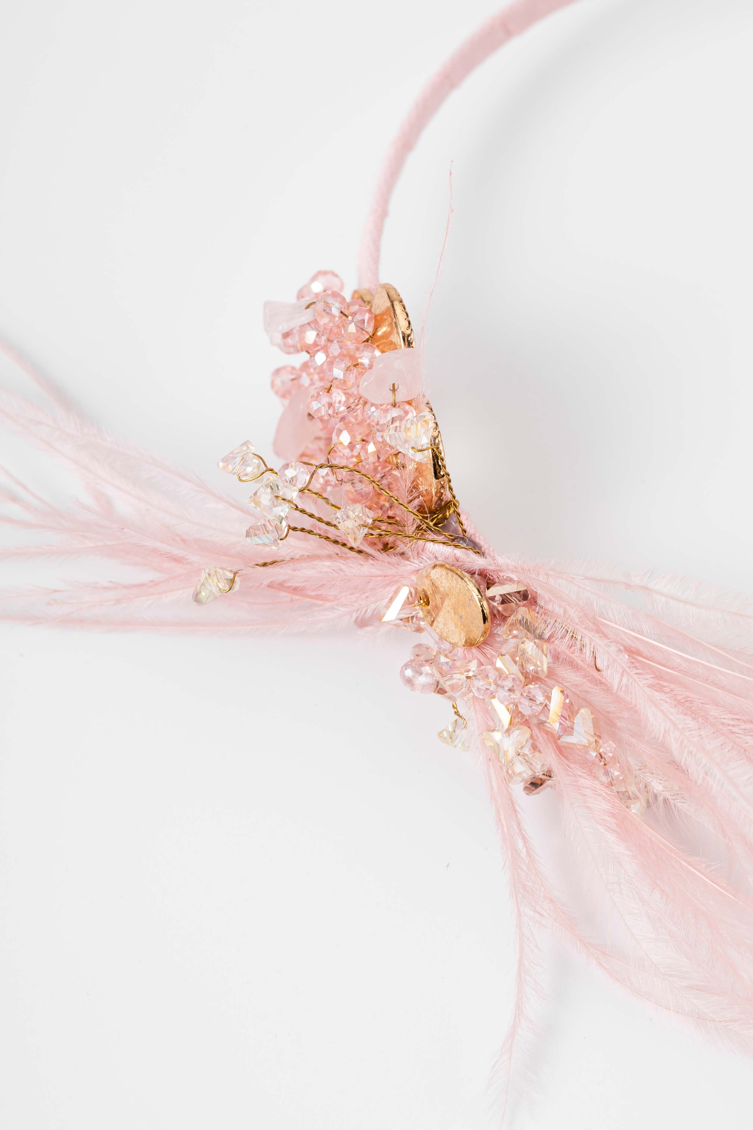 Beaded Crystal Ostrich Feather Headband