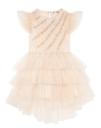 Elegant Pearls Flutter Sleeves Tutu Dress