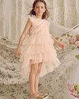 Elegant Pearls Flutter Sleeves Tutu Dress