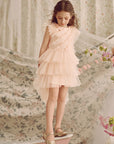 Elegant Pearls Flutter Sleeves Tutu Dress