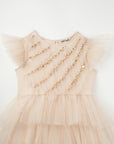 Elegant Pearls Flutter Sleeves Tutu Dress