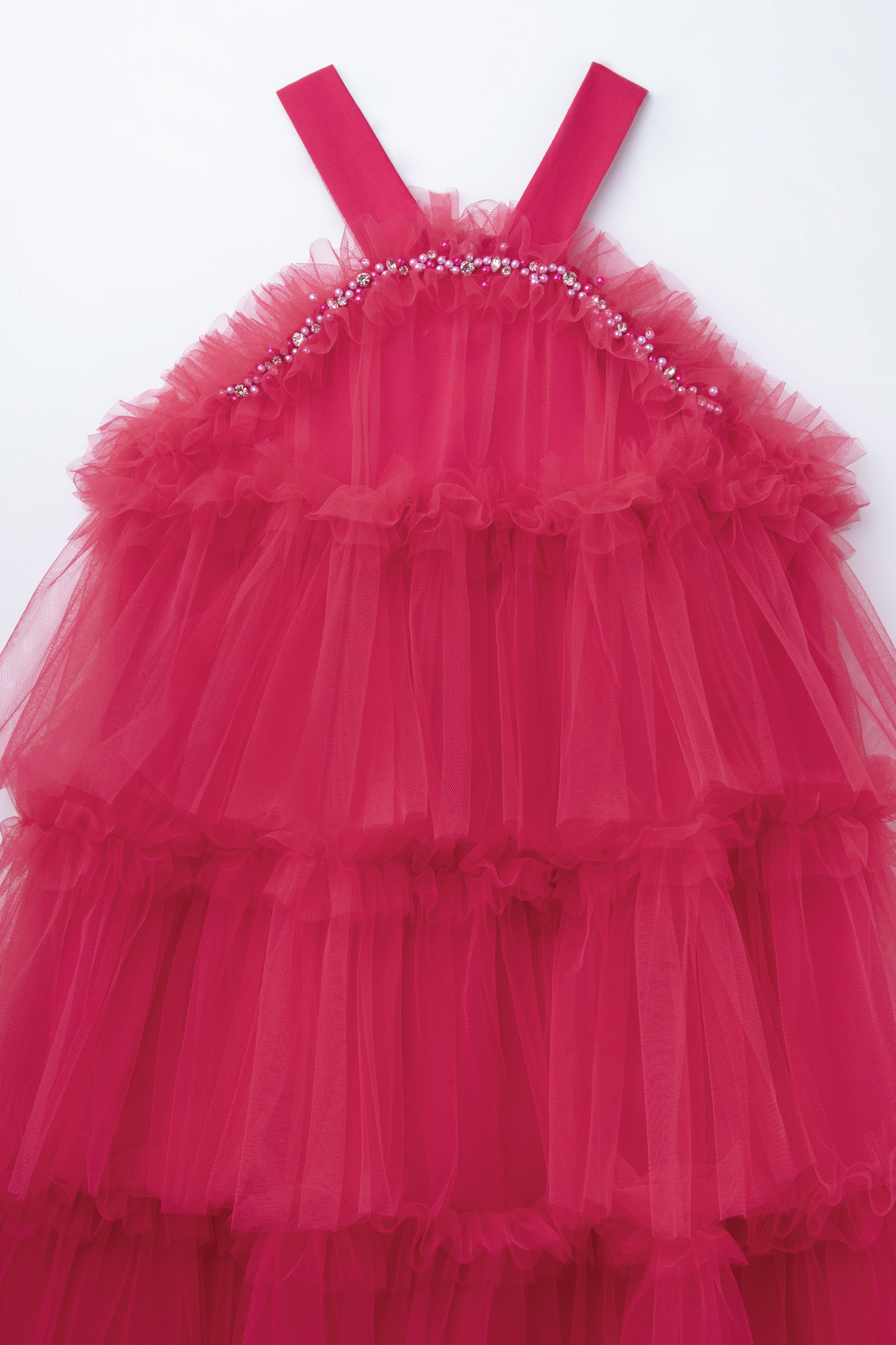 Halter Neck Pearl Tiered Tulle Tutu Dress