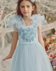 Vibrant Embroidered Flutter Sleeves Tutu Dress